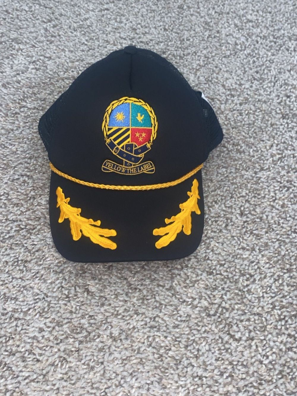 Yellow the label Black & Gold Embroidered Trucker Cap